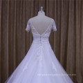 V Neck A Line Short Sleeve Appliques Wedding Dresses